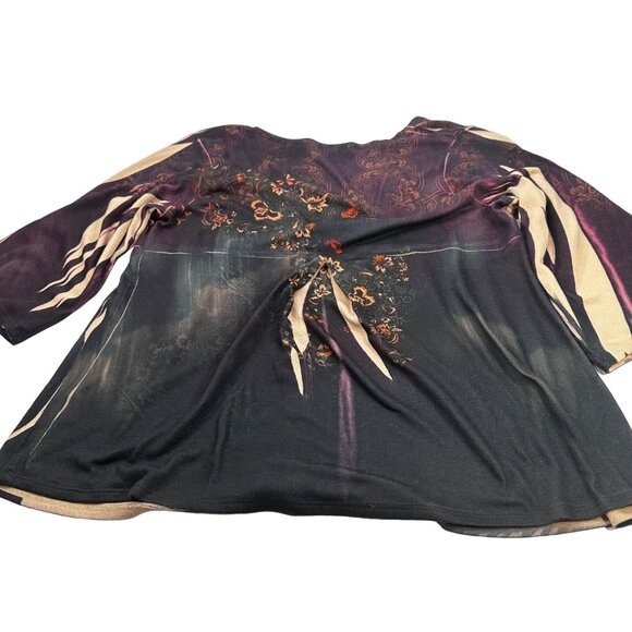 NY Collection Women's Sz 1X One Button Over Shirt 3/4 Sleeve Brown Preowned Snag - Picture 2 of 14